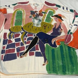 Kolorway Hand Painted V-Neck Sweater Cotton size 2